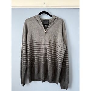 RVCA Men's Gray Two Tone Striped Zip Up Hooded Sweater Medium Wool Blend Size XL